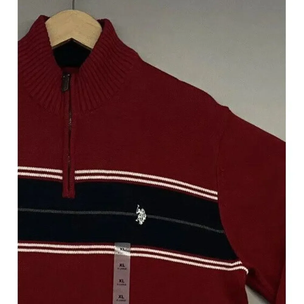 US Polo Assn Sweater‎ XL-Long Sleeve-1/4 Zip-Color Block--Red-Christmas-MSRP $70